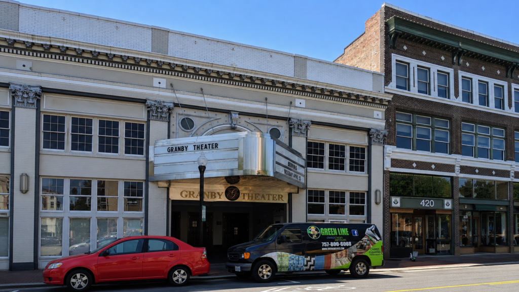 Green Line commercial carpet cleaning van at a commercial property in Hampton Roads